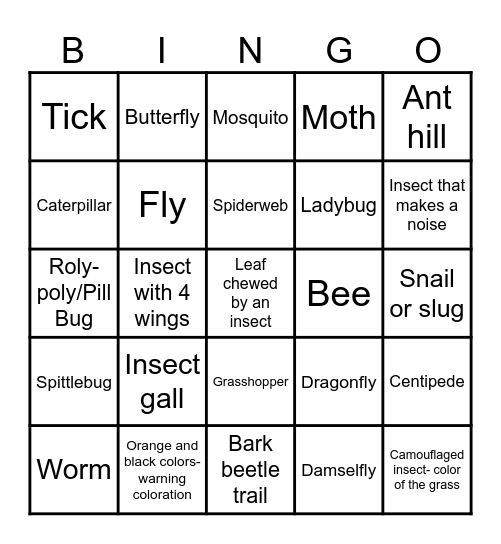 Bugs Bingo Card