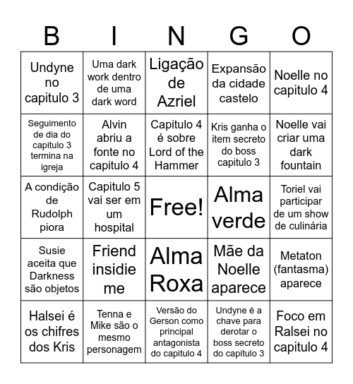 Deltarune capitulo 4 e 3 Bingo Card