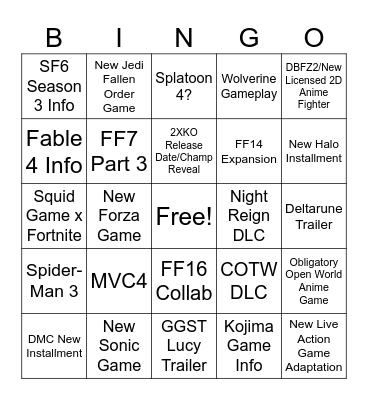 Summer Games Fest Weekend Bingo Card