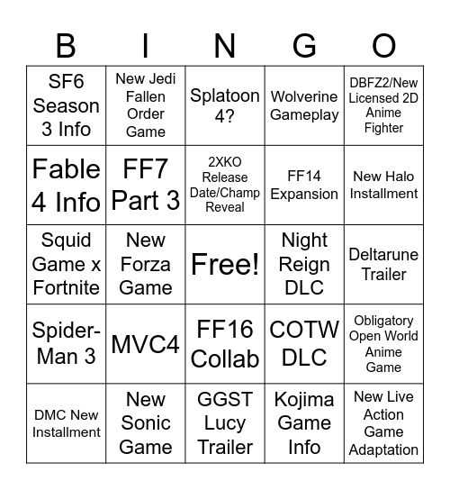 Summer Games Fest Weekend Bingo Card