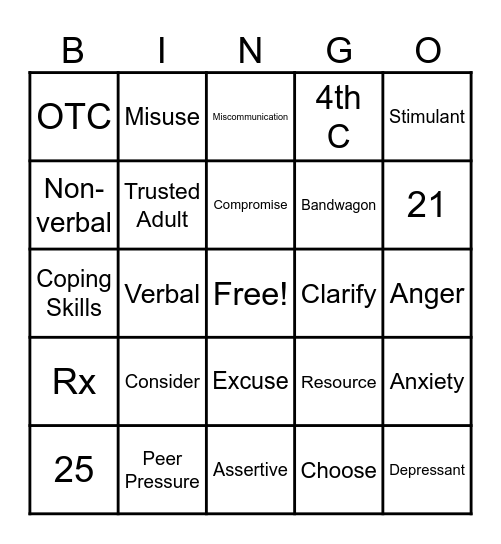 Life Skills Bingo Card