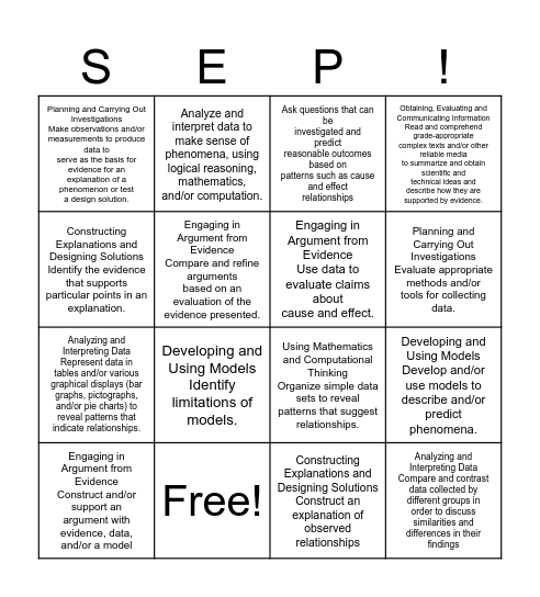 SEPingo! Bingo Card