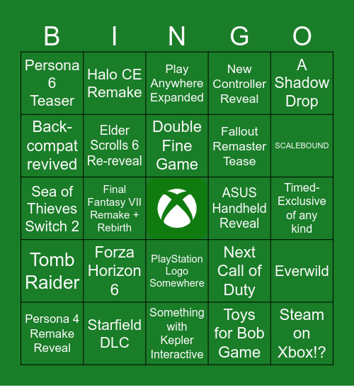 Xbox Showcase 2025 Bingo Card