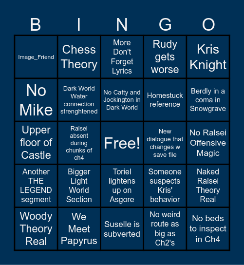 Deltarune Chapters 3&4 Bingo Card
