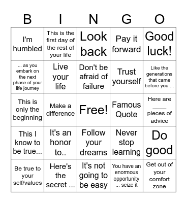 Graduation Speech Bingo Card