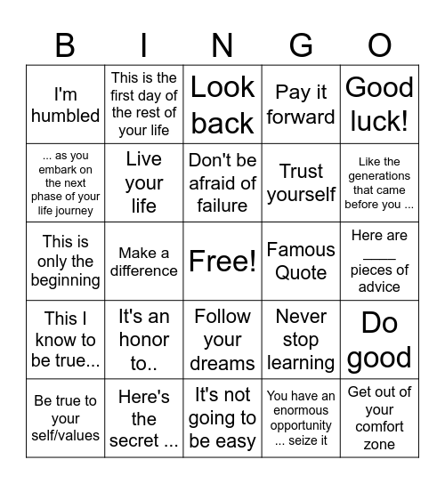 Graduation Speech Bingo Card