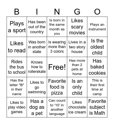 Find a Friend BINGO... Bingo Card