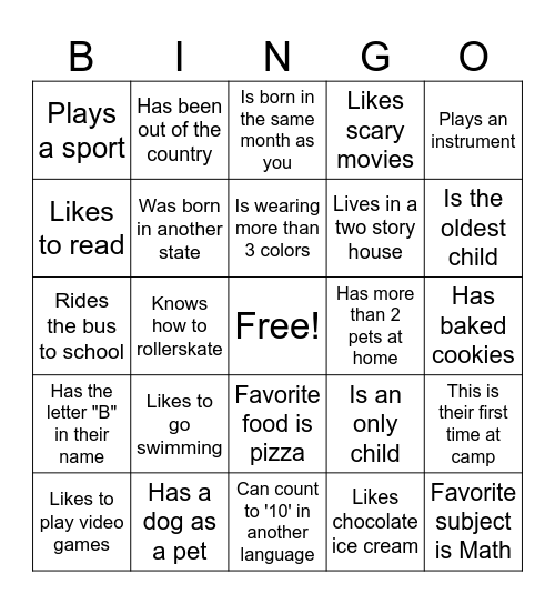 Find a Friend BINGO... Bingo Card