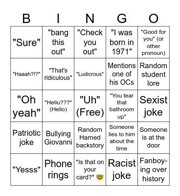 Harned's 4th block Bingo Card