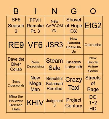 Summer Games Fest Bingo Card