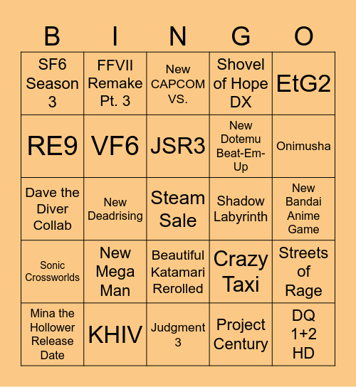 Summer Games Fest Bingo Card