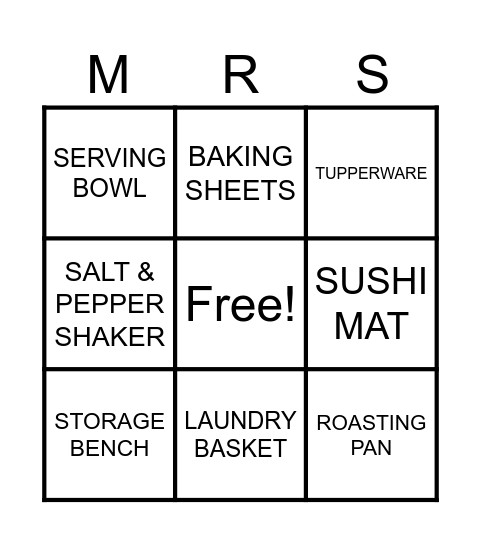 BRIDAL BINGO Card