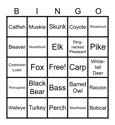 Pennsylvania Wildlife Bingo Card