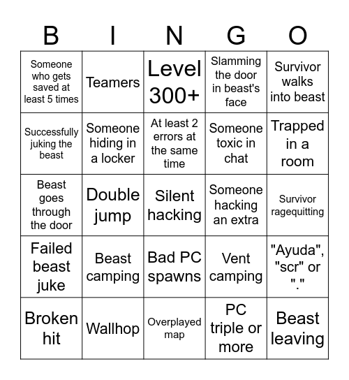 Flee the Facility BINGO Card