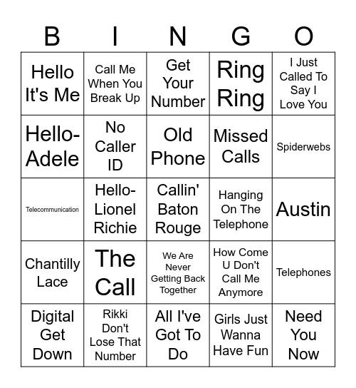 Telephone Bingo Card