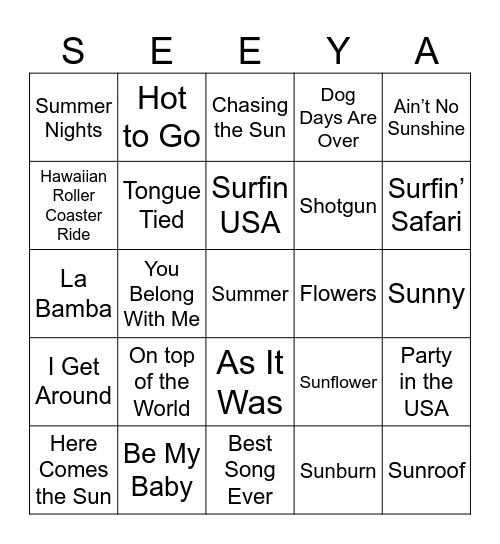 Summertime Bingo Card