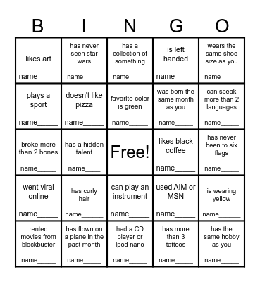 human bingo! Bingo Card