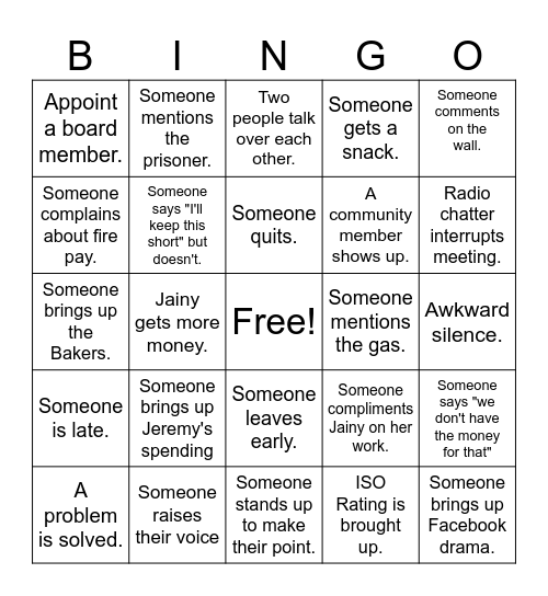 BOARD MEETING BINGO Card