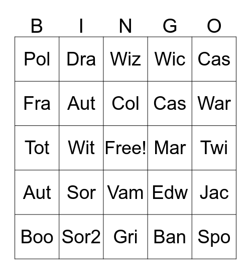 Haloween Bingo Card