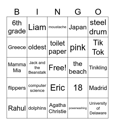 All About Our Graduate Bingo Card
