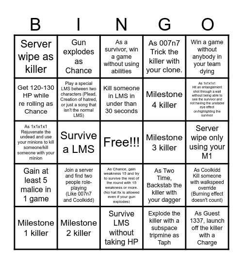 Forsaken bingo Card
