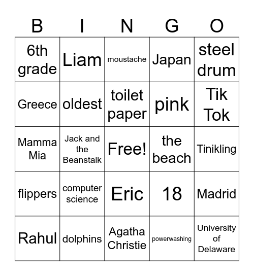 All About Our Graduate Bingo Card