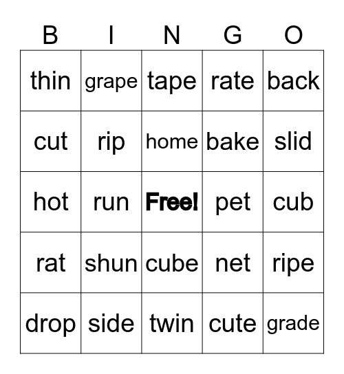 Long and short vowels Bingo Card