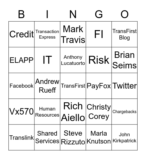 TransFirst Bingo Card
