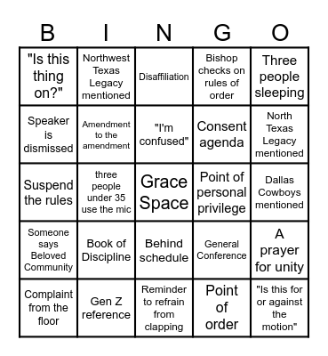 Horizon Texas Annual Conference 2025 Bingo Card