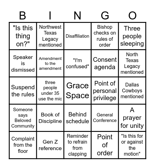 Horizon Texas Annual Conference 2025 Bingo Card