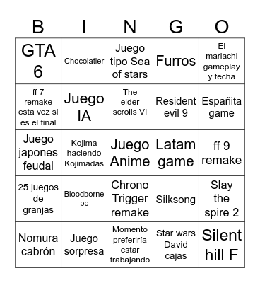 Bingo NOE3 2025 Bingo Card