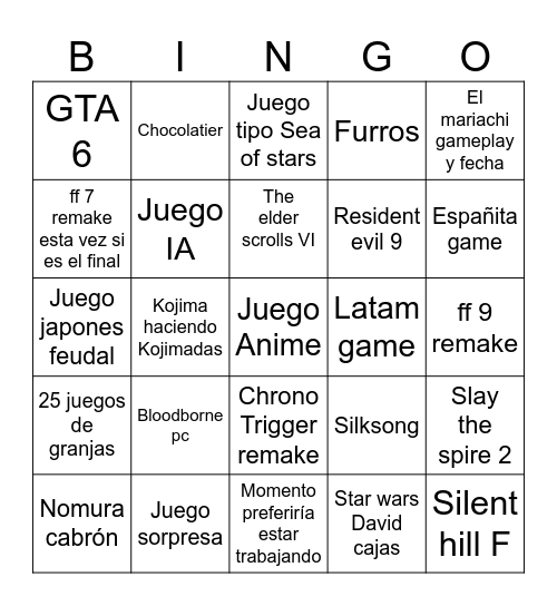 Bingo NOE3 2025 Bingo Card