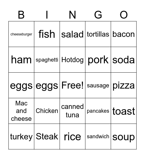 Meat and Meals Bingo Card