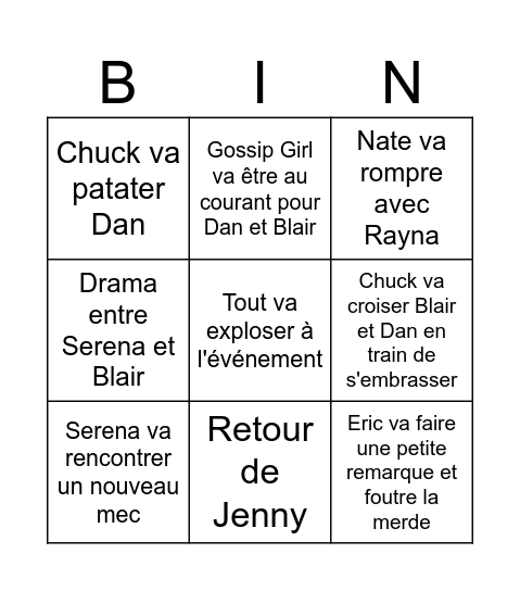 Gossip girl - S. 4 Ep. 18 Bingo Card