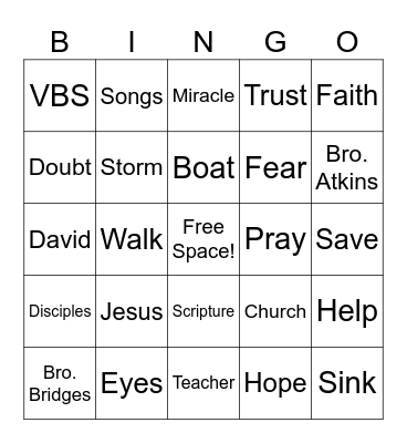 Vacation Bible School Bingo! Bingo Card