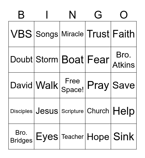 Vacation Bible School Bingo! Bingo Card