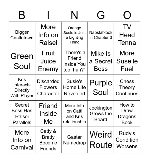 Deltarune Bingo Card