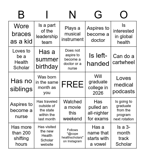 "GET TO KNOW YOU BINGO" Bingo Card