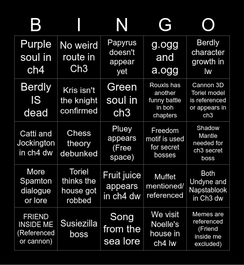 Deltarune Ch3&4 Bingo Card
