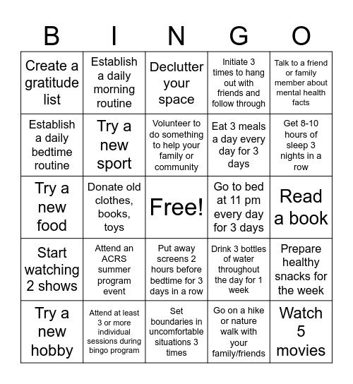 JH Bingo Card