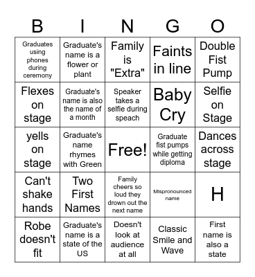 Graduation Bingo Card