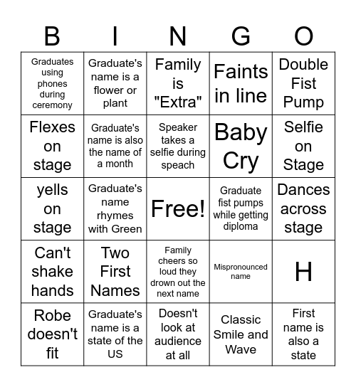 Graduation Bingo Card