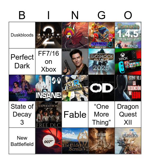 Summer Game Fest 2025 Bingo Card