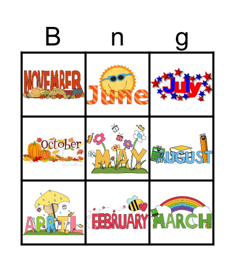 Months of the Year Bingo Card