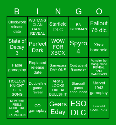 THIS IS AN XBOX Bingo Card