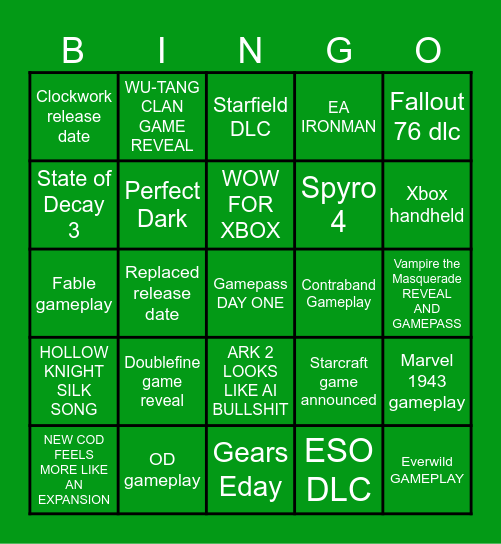THIS IS AN XBOX Bingo Card