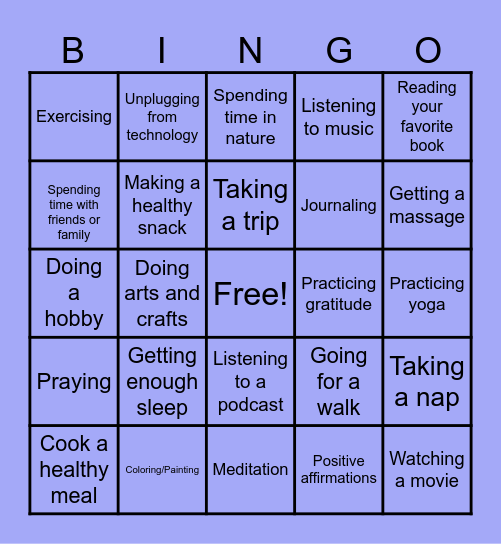 Self Care Bingo Card