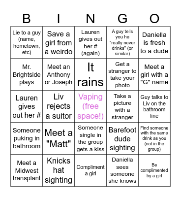 Jenks Bingo :) Bingo Card