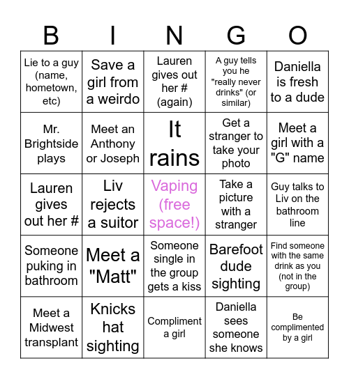 Jenks Bingo :) Bingo Card