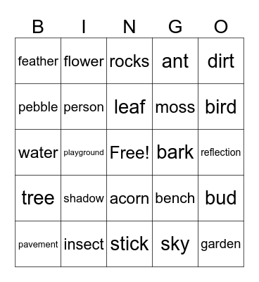 Nature Bingo Card